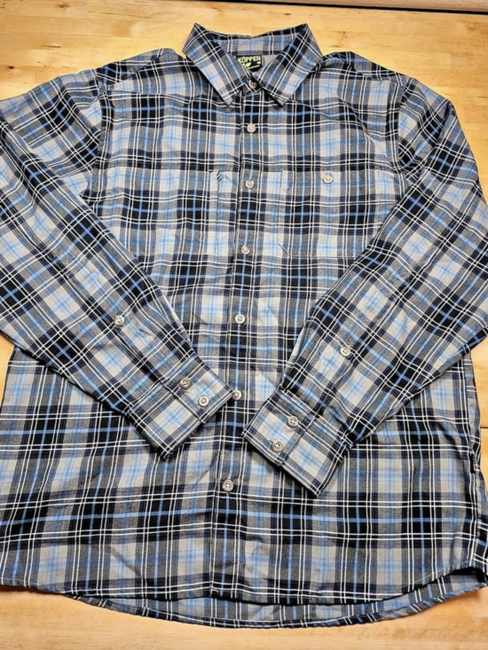 Koppen Men's Plaid Button Down Blue & Black Size Medium